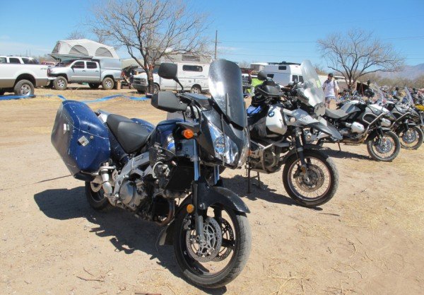 V Strom with custom panniers - to keep drinks on ice in hot climates.jpg